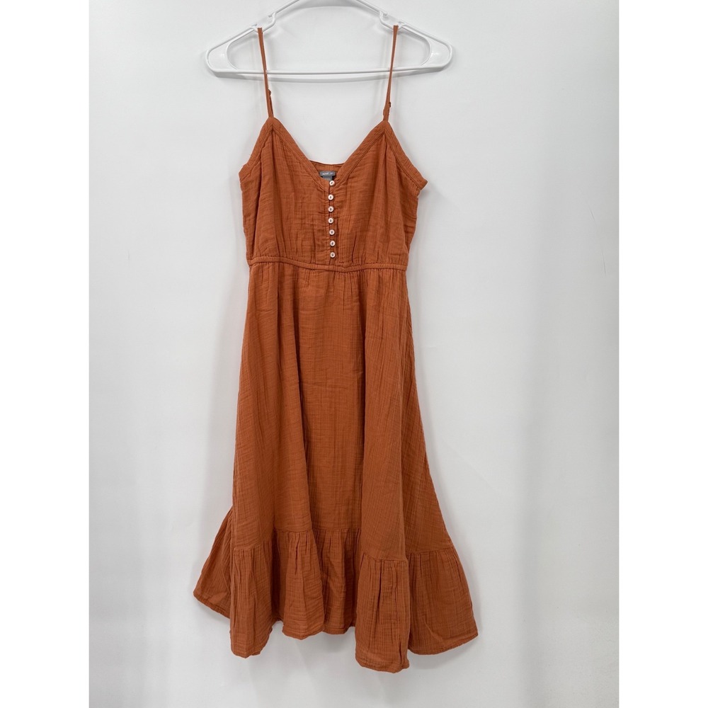Aerie Rust Orange‎ Gauze Button Front Midi Dress Spaghetti Straps